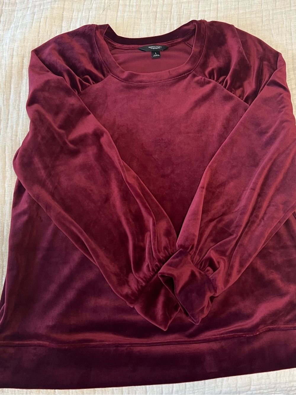 Simply  Vera Wang Velvet Scoop-Neck Top - Wine